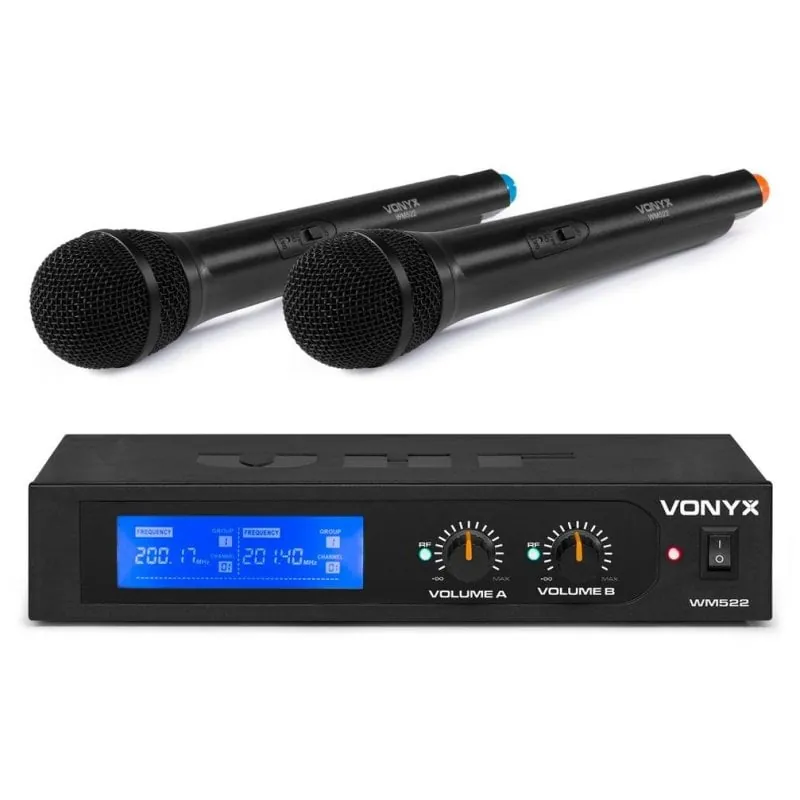 Micrófono Vonyx WM522 inalámbrico VHF doble mano con funda de transporte 179.232