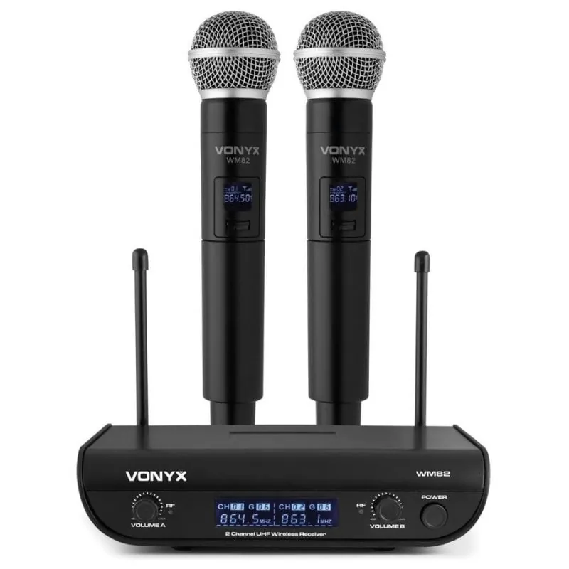 Micrófono Vonyx WM82 inalámbrico UHF doble mano Mini-XLR con funda 179.212