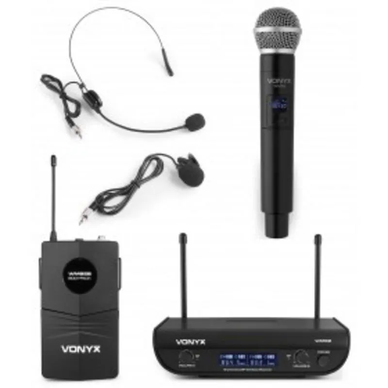 Micrófono Vonyx WM82C XLR inalámbrico con receptor de cuerpo y transmisor portátil 179.215