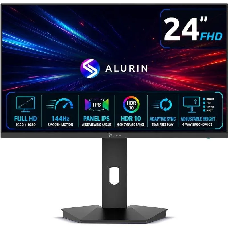 Monitor Alurin CoreVision 24″ Full HD IPS 144Hz 1ms Adaptive Sync HDR10 Regulable en Altura ALU-24-144IPS-H2