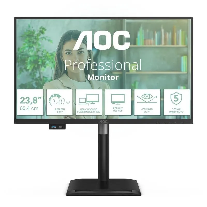 Monitor AOC 24P4CV 24" FullHD 120Hz IPS Docking USB-C Altura Ajustable 24P4CV