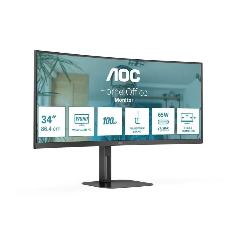 Monitor AOC CU34V5C/BK/23 34" UltraWide QHD 100Hz VA Curvo USB-C Altura Ajustable CU34V5C/BK/23