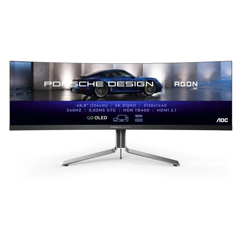 Monitor AOC Porsche PD49 49" DQHD 240Hz QD-OLED Curvo HDR True Black Altavoces USB-C PD49