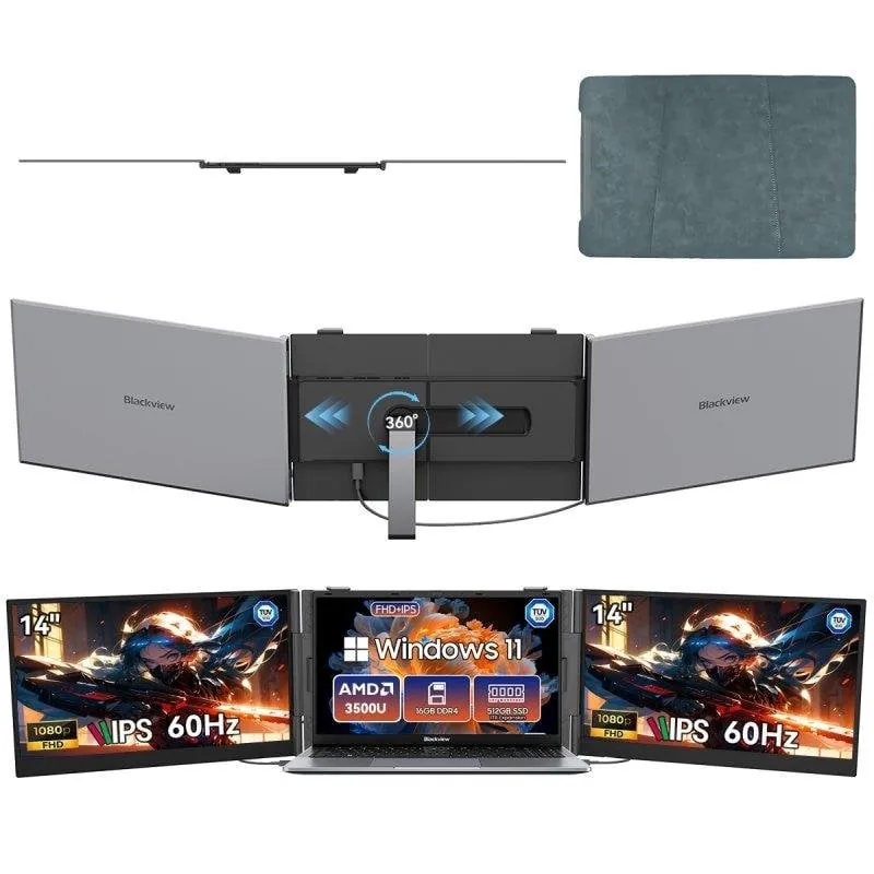 Monitor Blackview DCM6 Pro 14" FullHD IPS 60Hz Ultrafino Altavoz Dual USB-C Soporte extensible DCM6PRO+ACEBOOK6(16+512)3500U-GREY
