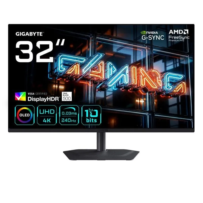 Monitor GIGABYTE MO32U24 32" UltraHD 4K 240Hz QD-OLED G-Sync FreeSync Altura Ajustable MO32U24 EK