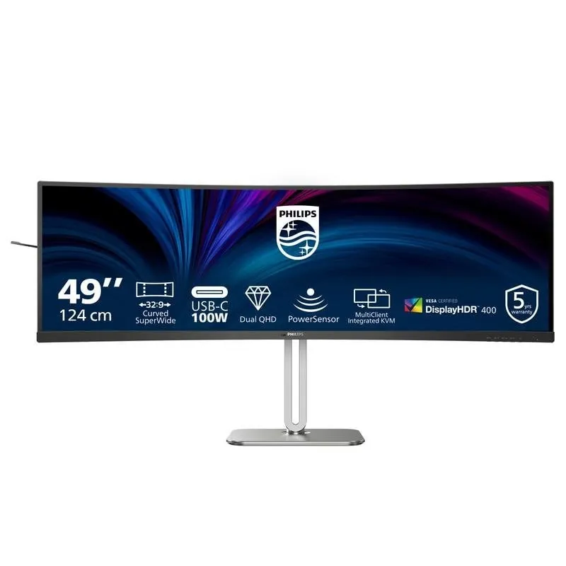 Monitor PHILIPS 5000 series 49B2U5900C 49" Dual QHD 75Hz VA Curvo USB-C HDR KVM Altavoces 49B2U5900C/00