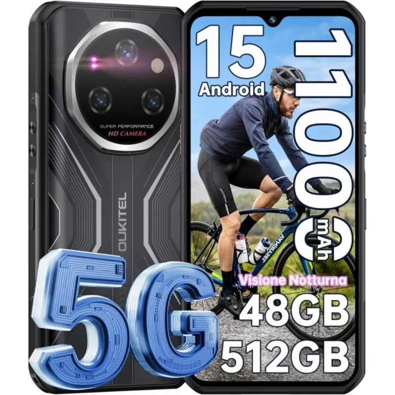 Móvil OUKITEL WP55 Pro 5G 16GB 512GB Dual SIM Batería 11000mAh IP68 120Hz NFC Android Negro OUKWP55PB