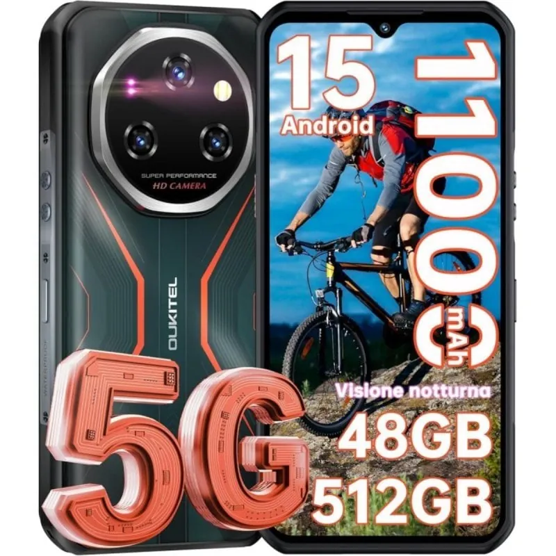 Móvil OUKITEL WP55 Pro 5G 16GB 512GB Dual SIM Batería 11000mAh IP68 120Hz NFC Android Negro/Rojo OUKWP55PO