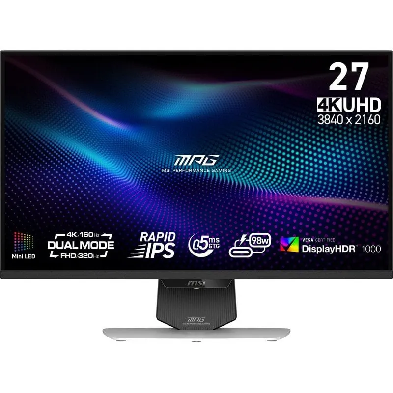 MSI MPG 274URDFW E16M 27" Mini LED Rapid IPS UltraHD 4K Dual Mode 160Hz USB-C VESA DisplayHDR 1000 9S6-3CF09H-020