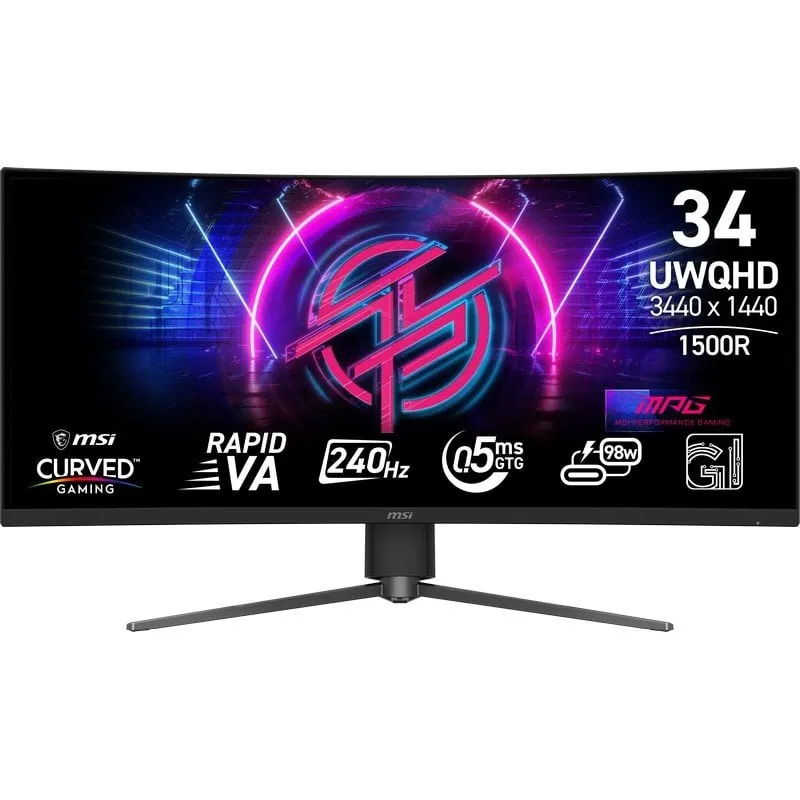 MSI MPG 346CQRF X24 34″ 3440 x 1440 240Hz VA Curvo 0.5ms USB-C DisplayHDR400 Adaptive-Sync 9S6-3DD94M-001
