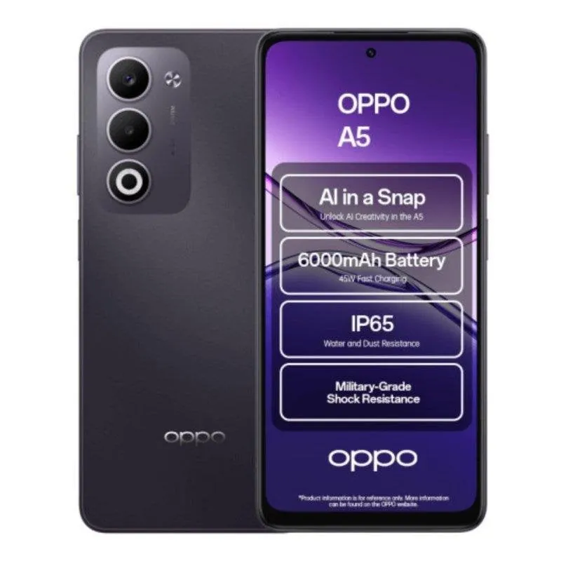 Oppo A5 4GB 128GB 6.67" LCD 90Hz 4G Dual SIM Batería 6000mAh IP65 NFC Android 15 Púrpura CPH2727-PURPLE