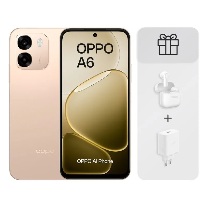 OPPO A6 4G 6GB 256GB 6.75" Aurora Gold + Cargador 45W + Auriculares Buds 3 110010349848B