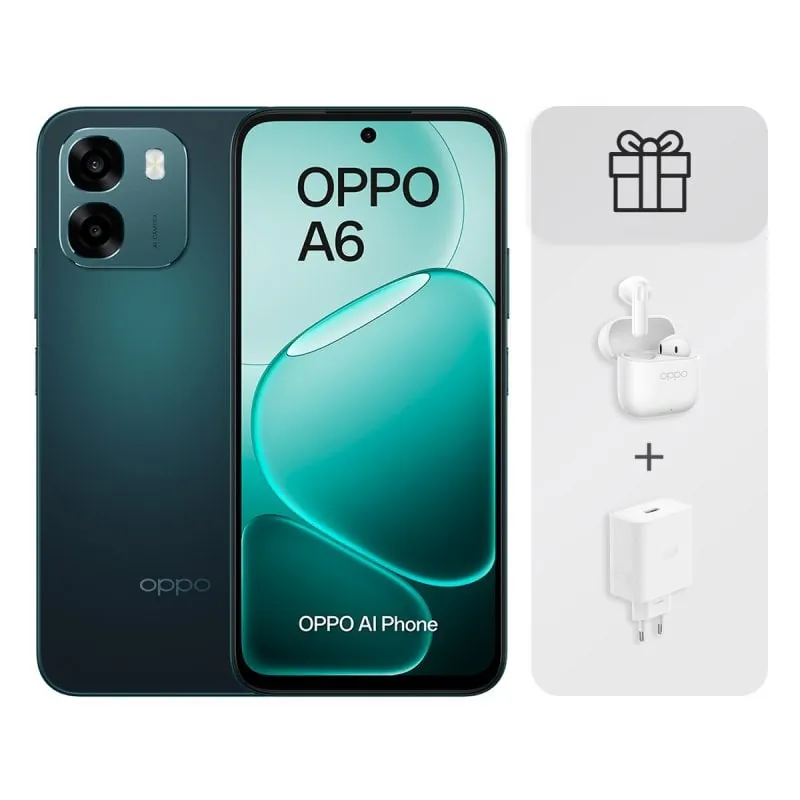 OPPO A6 4G 6GB 256GB 6.75" Negro + Cargador 45W + Auriculares Buds 3 110010349841B