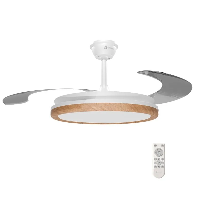Origial AirBliss Ceiling Retractable, Ventilador de techo con aspas retráctiles, 106cm, con luz regulable, madera ORICEILING25W-RWOOD