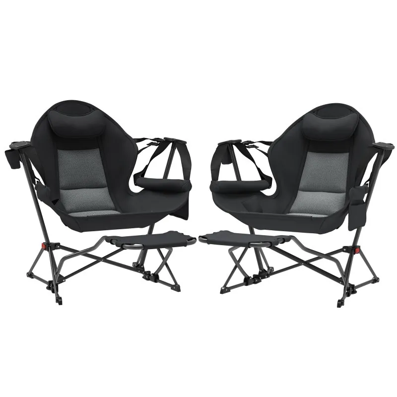 Outsunny Pack 2 Mecedora Jardín Exterior Con Reposapiés Carga 120 Kg Negro A20-453V00BK