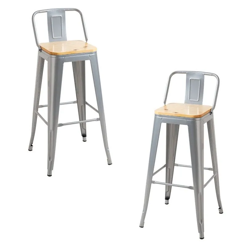 Packs Taburetes Altos - Pack 2 Taburetes Torix Respaldo Madera Natural - Gris metalizado PT0_0014-2-GM