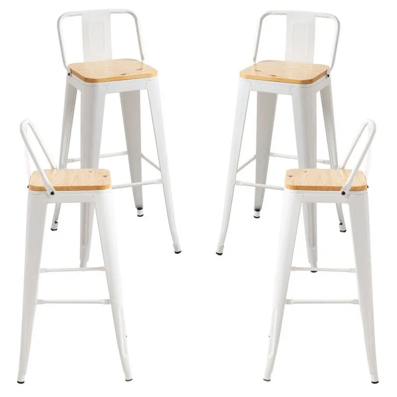Packs Taburetes Altos - Pack 4 Taburetes Torix Respaldo Madera Natural - Blanco PT0_0014-4-BL