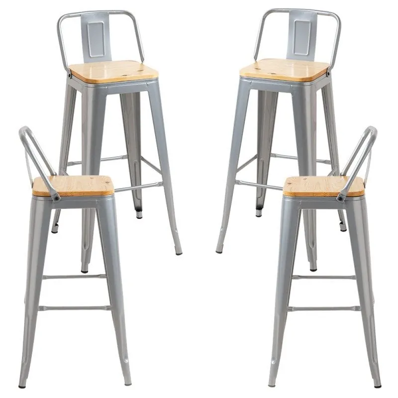 Packs Taburetes Altos - Pack 4 Taburetes Torix Respaldo Madera Natural - Gris metalizado PT0_0014-4-GM