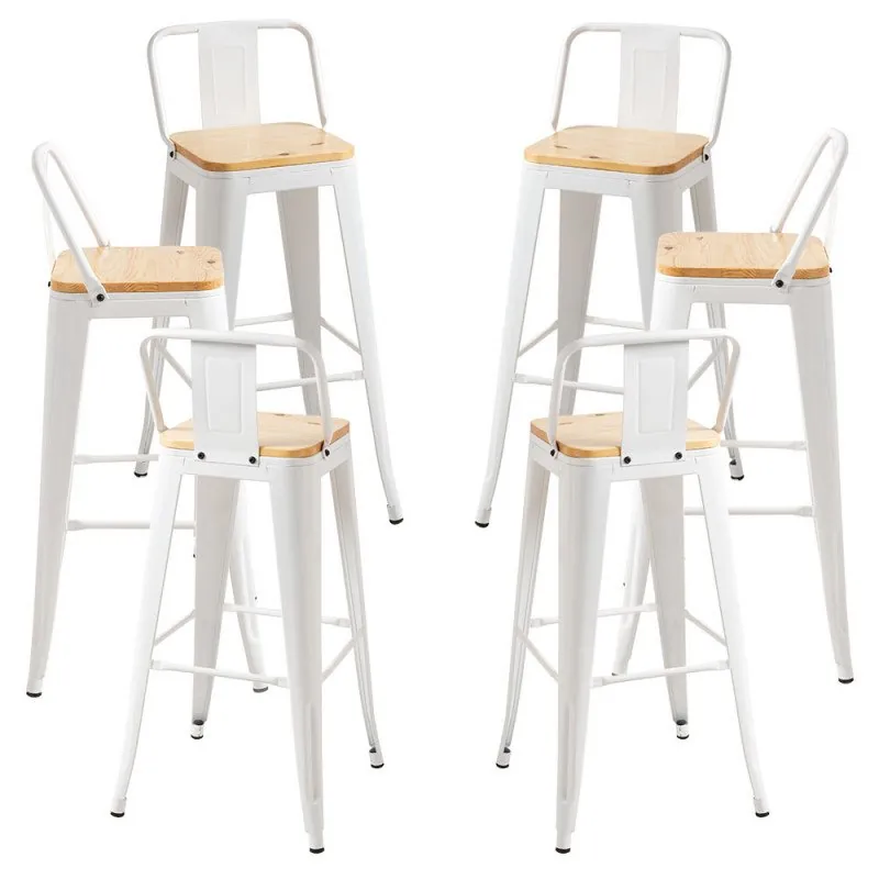 Packs Taburetes Altos - Pack 6 Taburetes Torix Respaldo Madera Natural - Blanco PT0_0014-6-BL