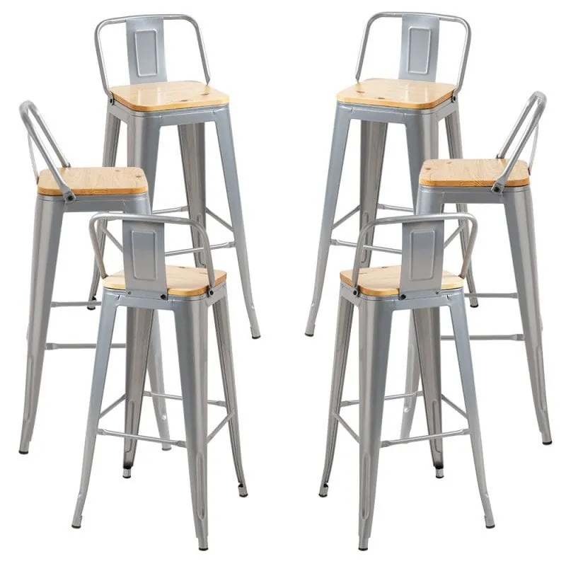 Packs Taburetes Altos - Pack 6 Taburetes Torix Respaldo Madera Natural - Gris metalizado PT0_0014-6-GM