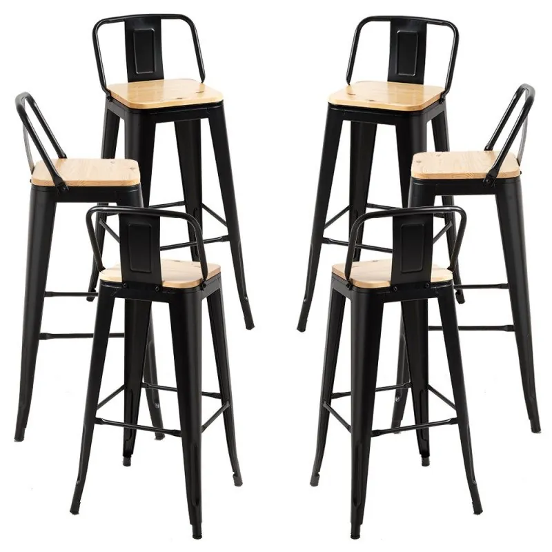Packs Taburetes Altos - Pack 6 Taburetes Torix Respaldo Madera Natural - Negro PT0_0014-6-NE