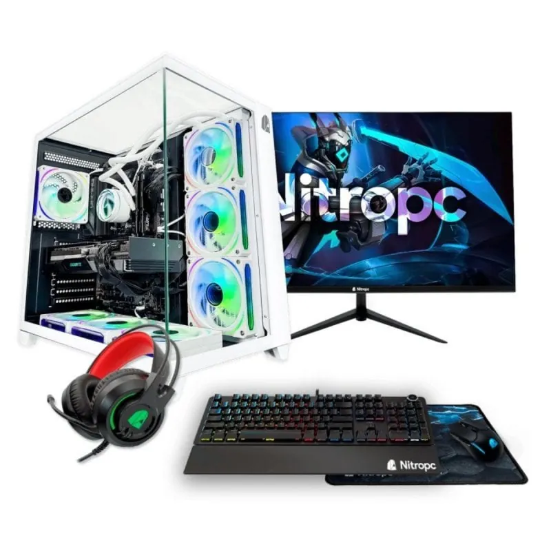 PC Sobremesa Nitropc Pack Gold Plus V2 AMD Ryzen 7 5800X 32GB 2TB M.2 RTX 5060 Monitor 24" Windows 11 Blanco 8436628080841