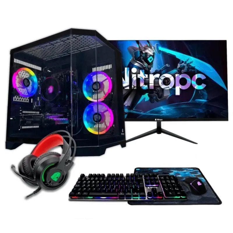 PC Sobremesa Nitropc Pack Silver Plus AMD Ryzen 5 5500 16GB 1TB M.2 RX 6600 Monitor 24" Windows 11 WiFi RGB Negro 8436628080766