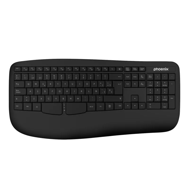 Phoenix K201 Teclado Inalámbrico Ergonómico Negro K201B