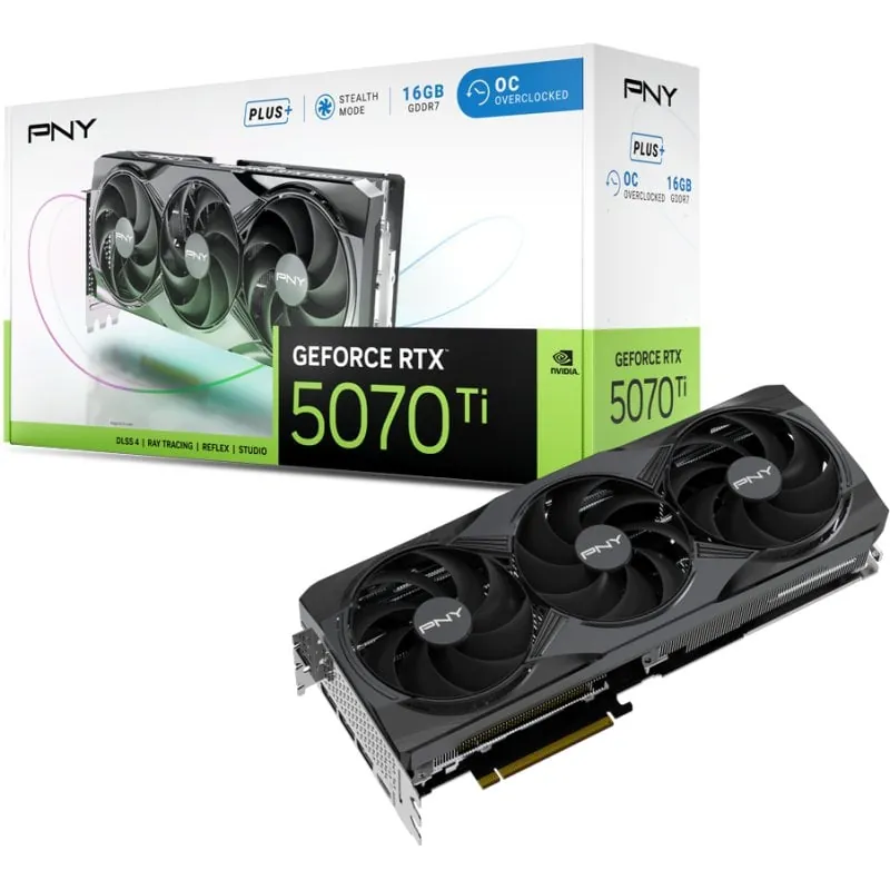 PNY GeForce RTX 5070 Ti Overclocked Triple Fan Plus 16GB GDDR7 Reflex 2 RTX AI DLSS4 VCG5071T16TFXPB1-O