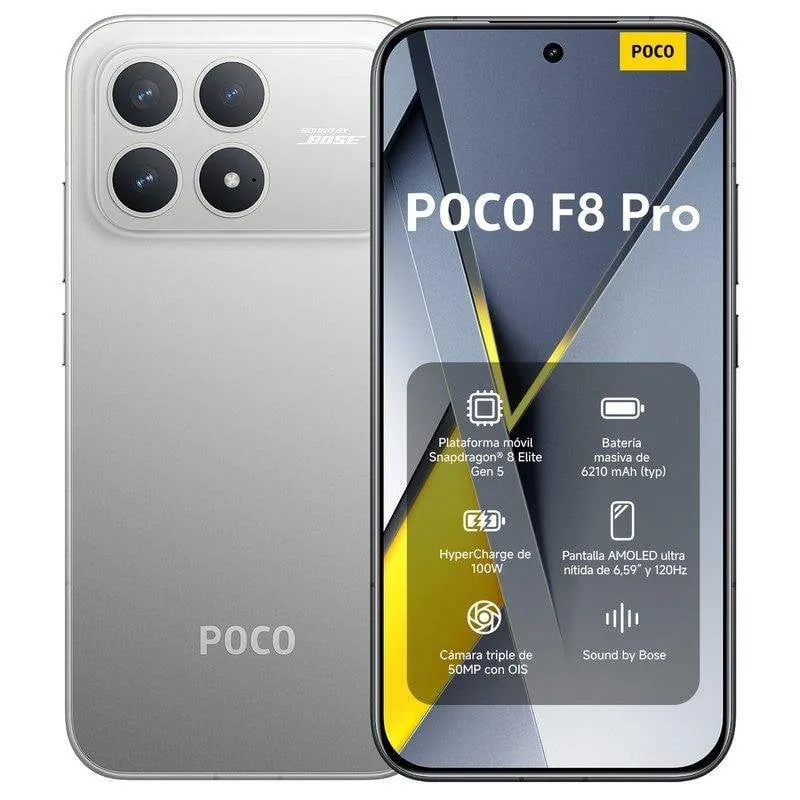 POCO F8 Pro 12GB 256GB 6.59" AMOLED 5G Dual SIM Batería 6210mAh 100W IP68 Android Titanium Silver MZB0M60EU