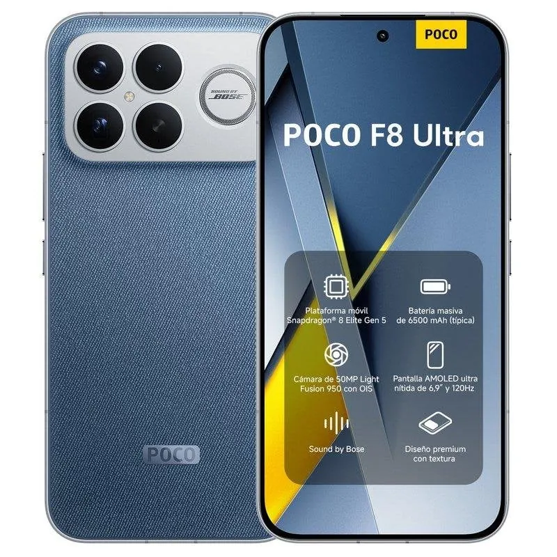 POCO F8 Ultra 16GB 512GB 6.9" AMOLED 5G Dual SIM Carga 100W Cámara 50MP IP68 HyperOS Denim Blue MZB0M5MEU