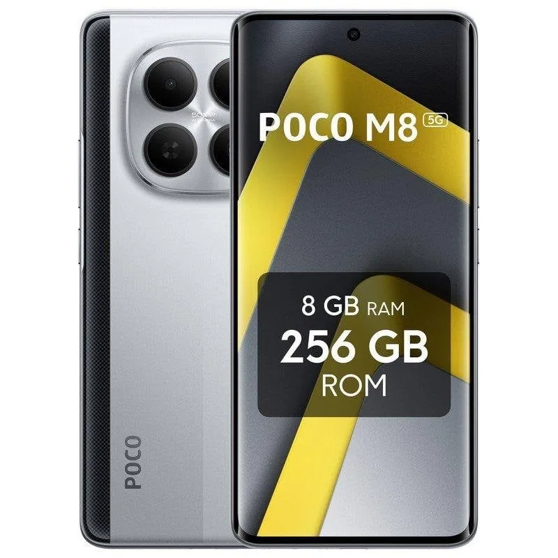 POCO M8 5G 8GB 256GB 6.77" AMOLED 120Hz 5G Dual SIM Carga Rápida 45W NFC IP65 HyperOS 2 Plata MZB0MABEU