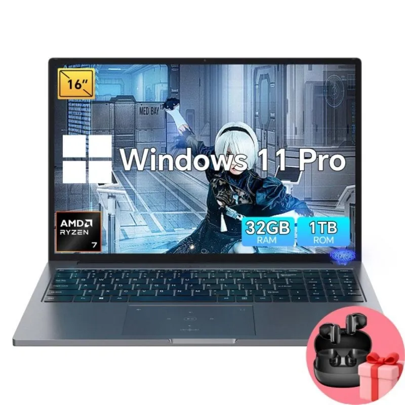 Portátil Blackview GamiBook 8 AMD Ryzen 7 7735HS 32GB 1TB SSD 16" Windows 11 Pro Auriculares GamiBook8(32+1TB)-GREY+AIRBUDS20