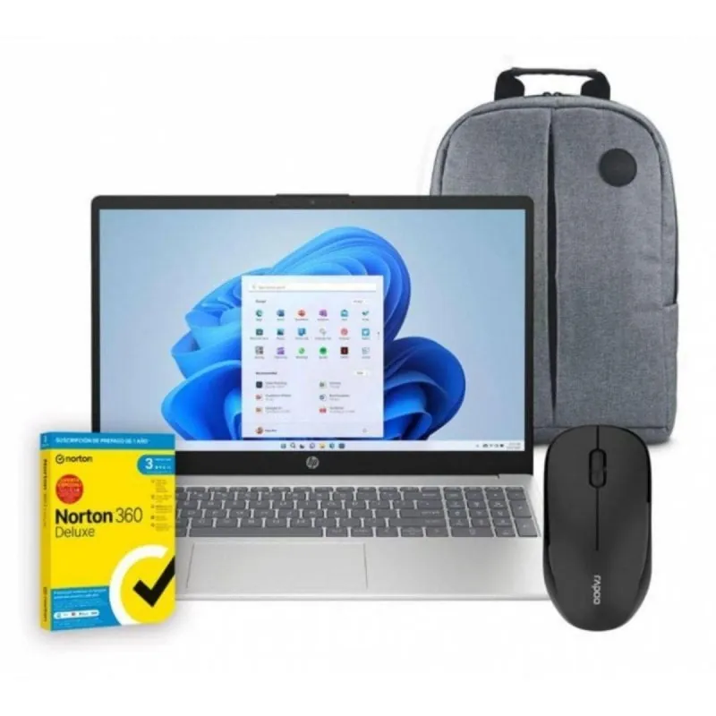 Portátil HP 15-fc0088ns 15,6" AMD Ryzen 3 7320U 8GB 256GB SSD Mochila Ratón Antivirus BQ4XZD