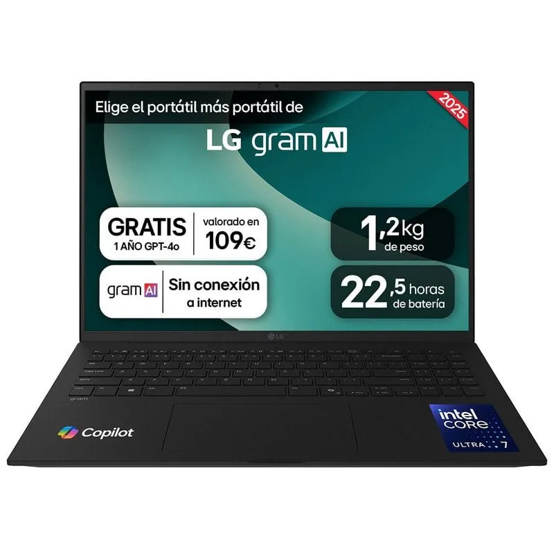 Portátil LG Gram 16ZD90T-G AX88B 16" Intel Core Ultra 7-255H 32GB 1TB SSD Intel Arc Sin Sistema Operativo 16ZD90T-G.AX88B