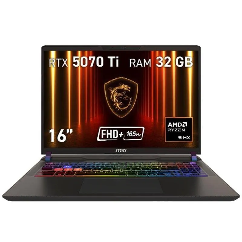 Portátil MSI Vector A16 HX A8WHG-062XES 16" AMD Ryzen 9 8940HX 32GB 1TB SSD RTX 5070 Ti FreeDOS 9S7-15MM72-062