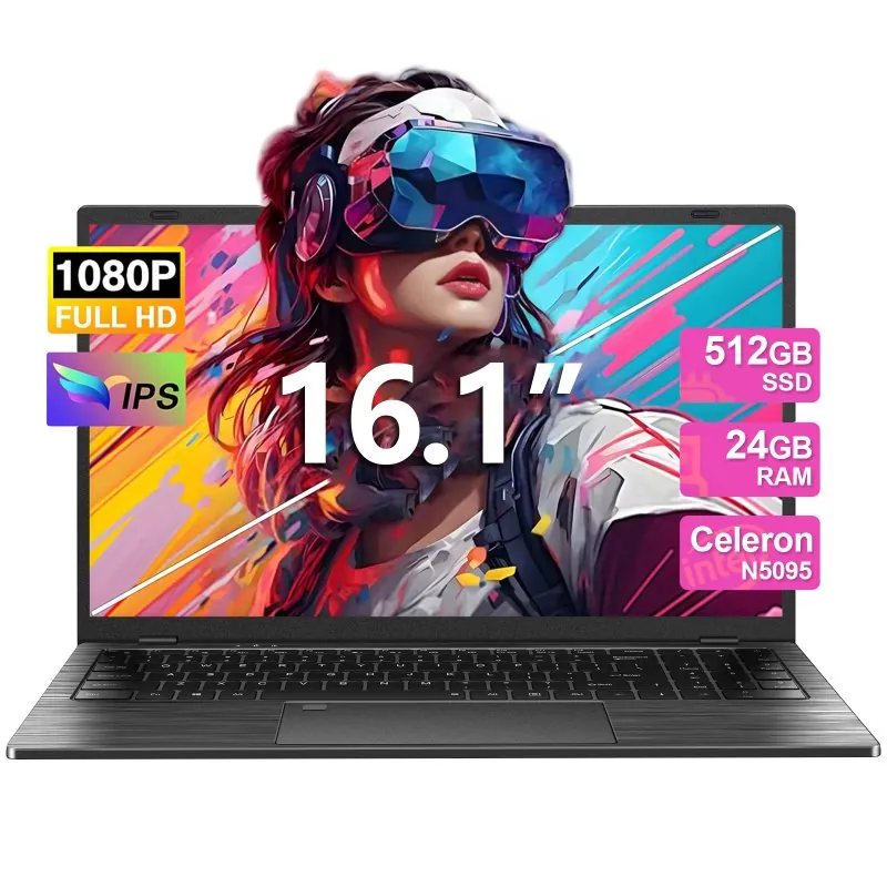 Portátil Vanwin 16.1″ Celeron N5095 24GB 512GB SSD Win 11 PRO Teclado Retroiluminado 101022010287