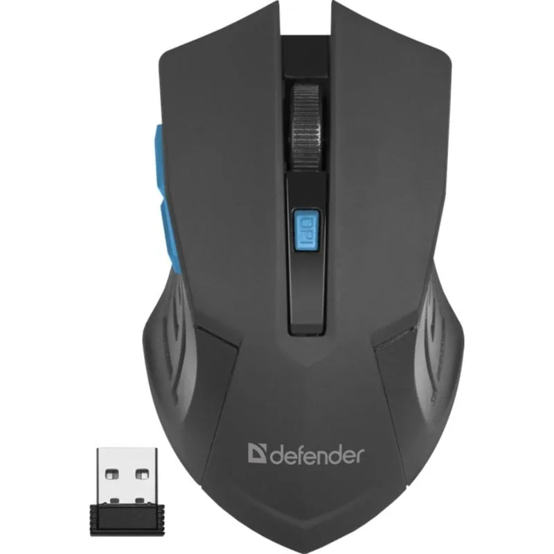 Ratón Defender ACCURA MM-275 inalámbrico 1600 DPI negro azul 6 botones ergonómico 52275