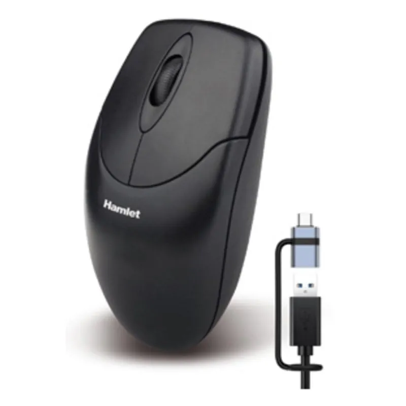 Ratón Hamlet XMICEU2-CX USB Óptico Negro Ambidiestro Compacto XMICEU2-CX