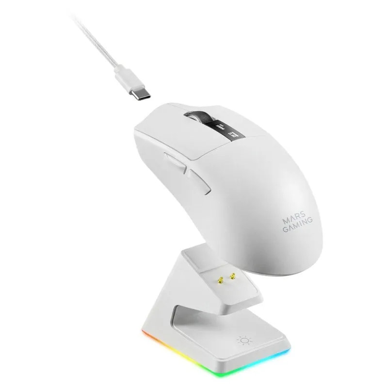 Ratón Mars Gaming MMW-ELITE Tri-mode 20000 DPI Blanco Base RGB OLED MMWELITEW