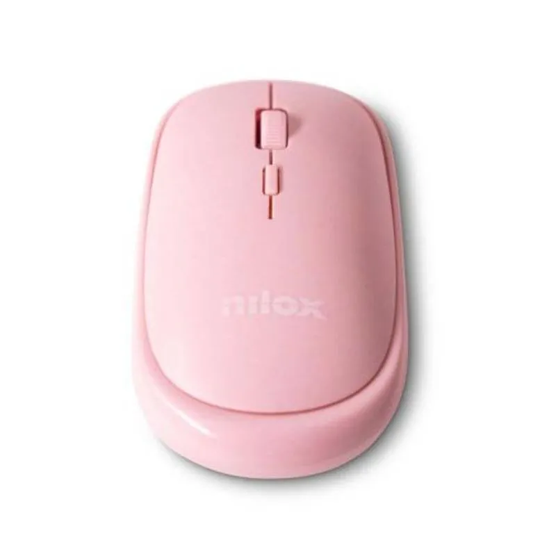 Ratón Nilox inalámbrico USB-A 1600 DPI rosa recargable compacto NXMOWICLRPK01
