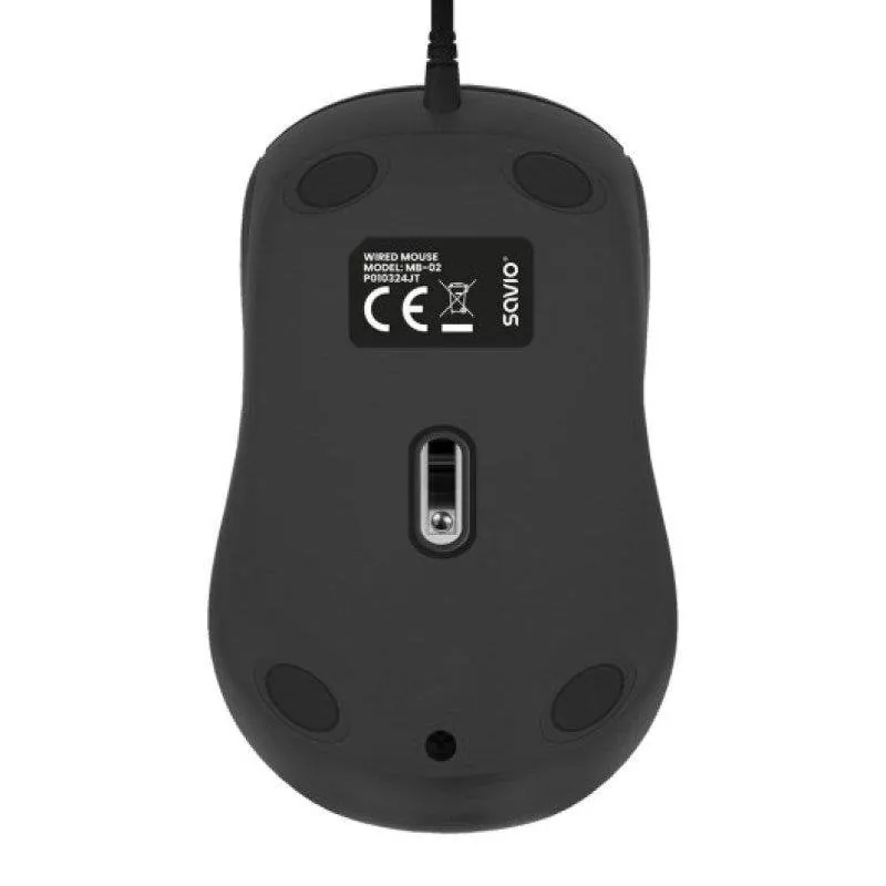 Ratón Savio MB-02 Alámbrico USB 1200 DPI Negro Plug and Play MB-02