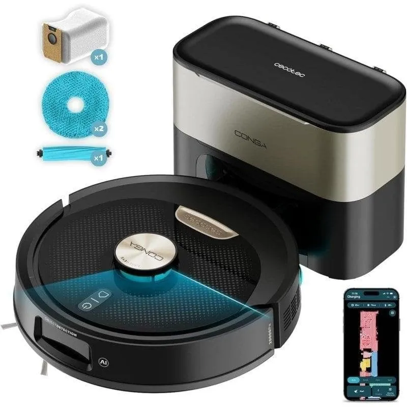 Robot Aspirador y Fregasuelos Cecotec Conga Y100 Spin AI con Autovaciado Navegación Láser 20.000 Pa Cepillo Silicona Mascotas App A01_EU01_115945
