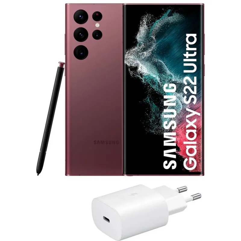 Samsung Galaxy S22 Ultra 5G 128GB Burdeos Libre + Cargador 25W F-SM-S908BDRDE