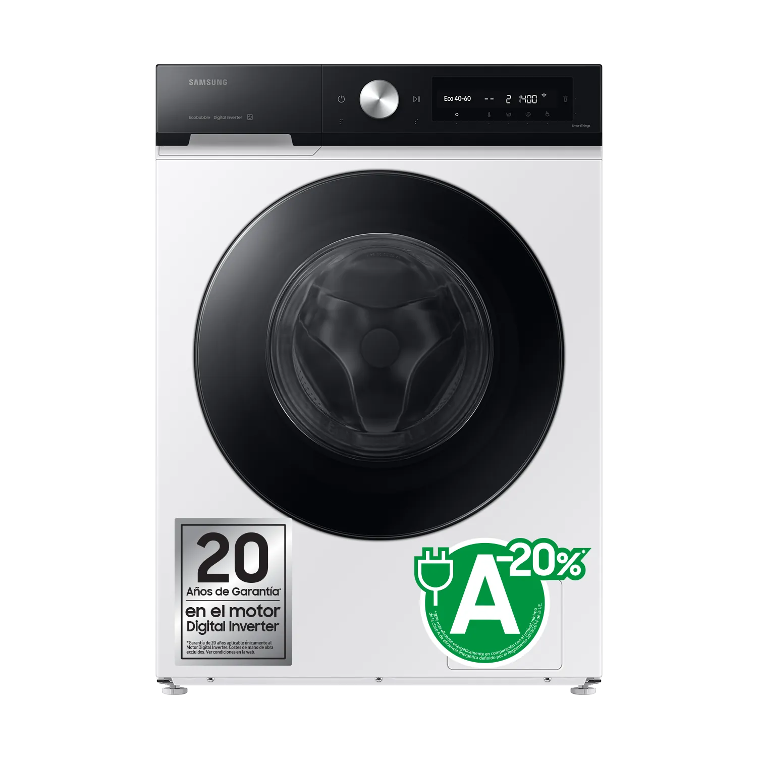 Samsung Lavadora 9kg Blanca AI EcoBubble™, Clasificación Energética A WW90DB7U94GEU3 - Blanco, Blanco WW90DB7U94GEU3