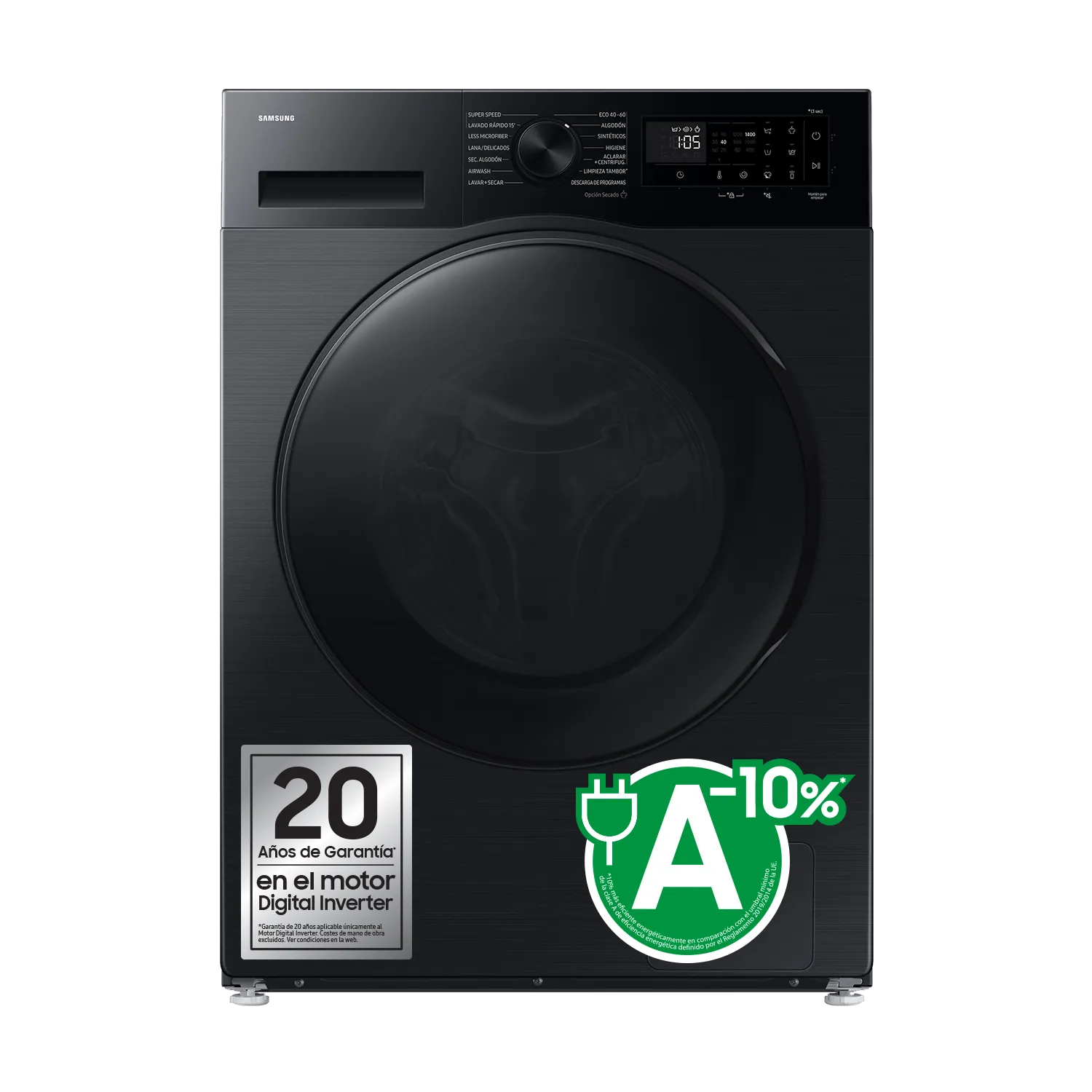 Samsung Lavasecadora con fondo reducido 9kg/5kg AI Ecobubble™ Clase E/A-10% Negra WD90DG5G34BBEC, Negra WD90DG5G34BBEC