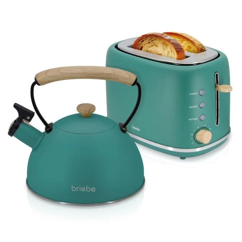 Set de desayuno Briebe SKT1177GRE Nordic 2 rebanadas verde mate con tetera 2,3 l inducción 804872