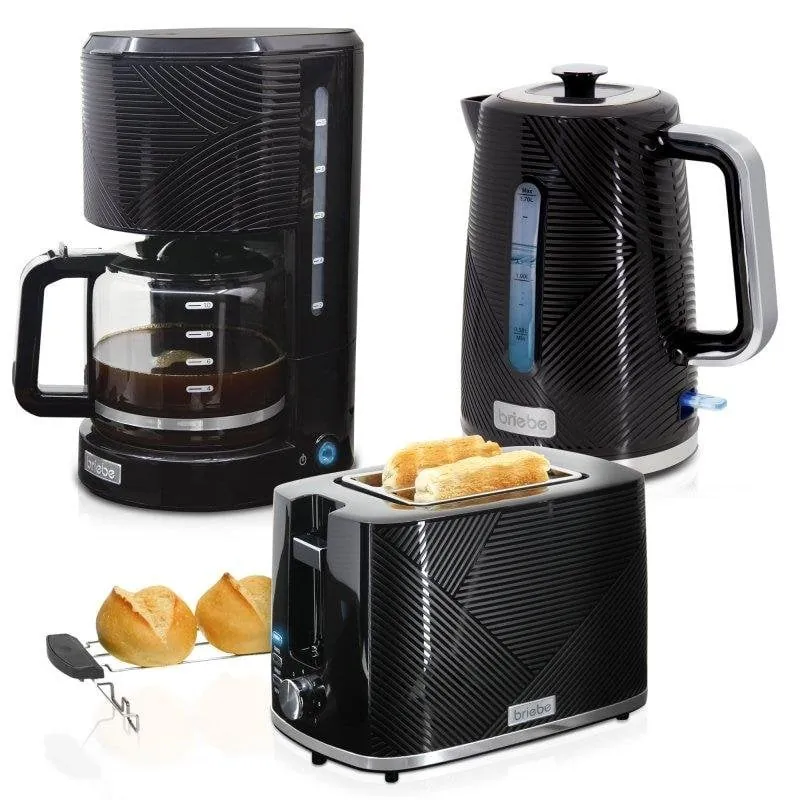 Set de desayuno Briebe SKT1178BLK Elegance 3 en 1 Tostadora 2 rebanadas Hervidor 1,7L Cafetera 10 tazas Negro 804896