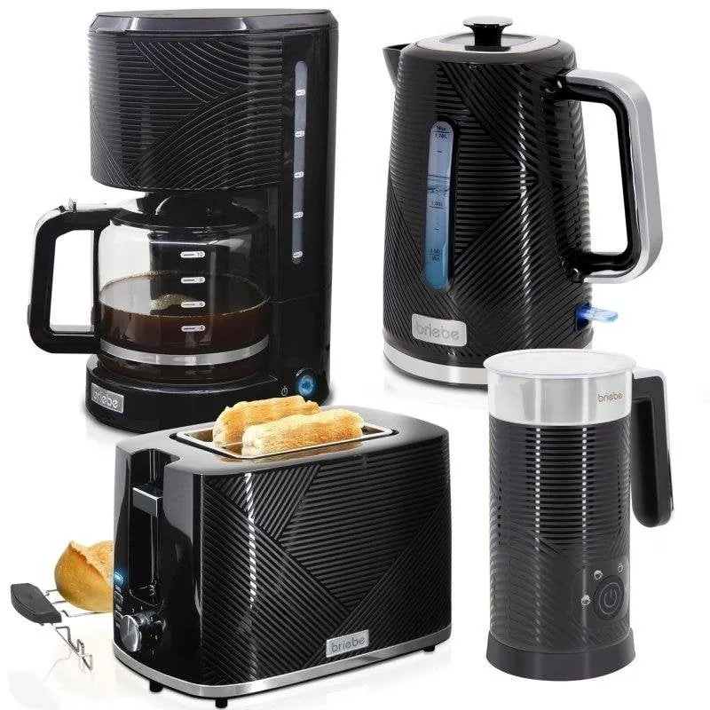 Set desayuno Briebe Skt1185blk Elegance negro tostadora hervidor cafetera espumador 804988