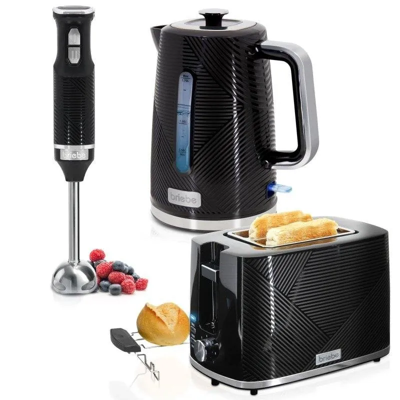 Set desayuno Briebe Skt1186blk Elegance Tostadora 2 rebanadas, Hervidor 1,7L y Batidora de mano 600W Negro 805008